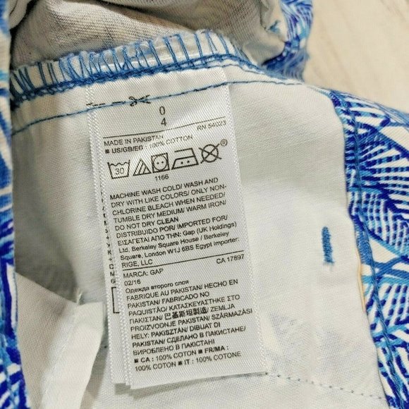 GAP Chino Shorts Women's Size 0 Blue Palm Leaf Print 3" Inseam - Picture 4 of 4